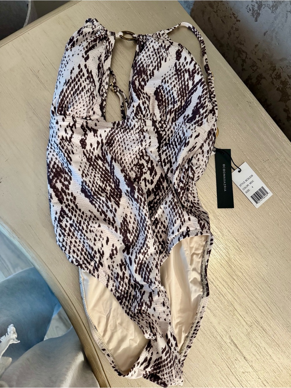 BCBGMaxAzria Snake-Print One-Piece Bathing Suit!